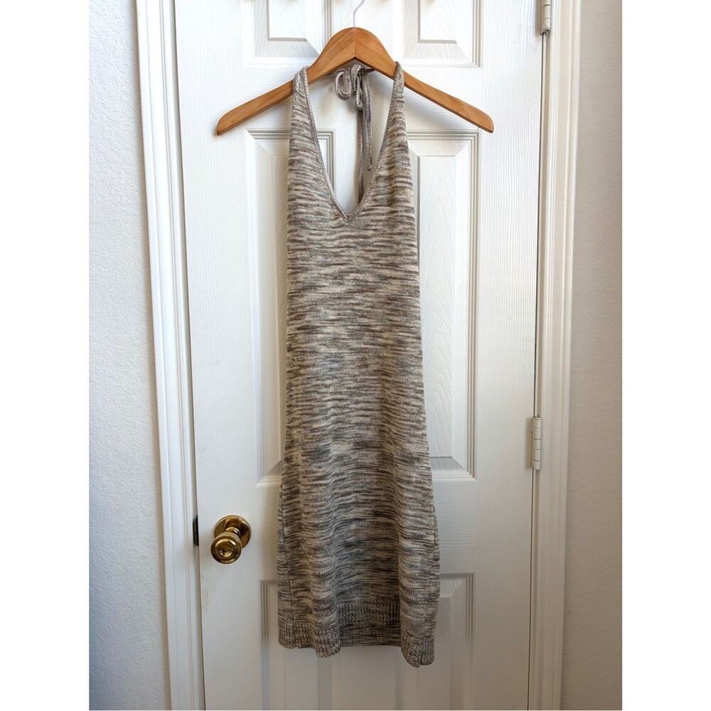 Boho beachy Halter Knit Midi Dress in Beige and Gray